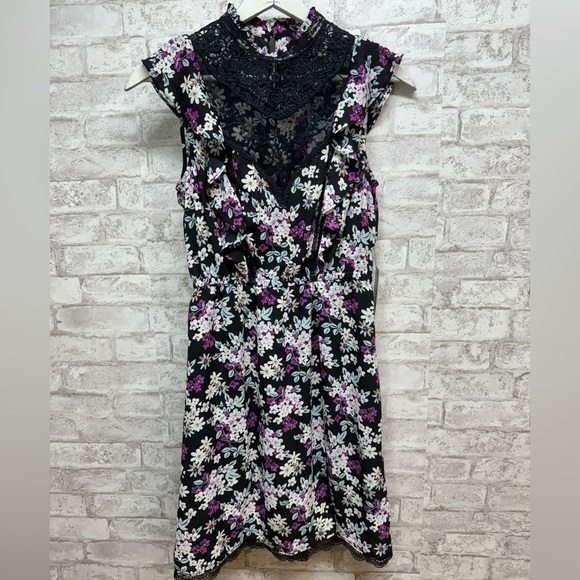 EXPRESS floral black lace mesh sleeveless dress‎ women’s small keyhole back NWT - Picture 1 of 9